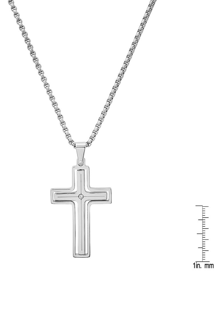 Men's Stainless Steel Crystal Cross Pendant Necklace, Alternate, color, SILVER