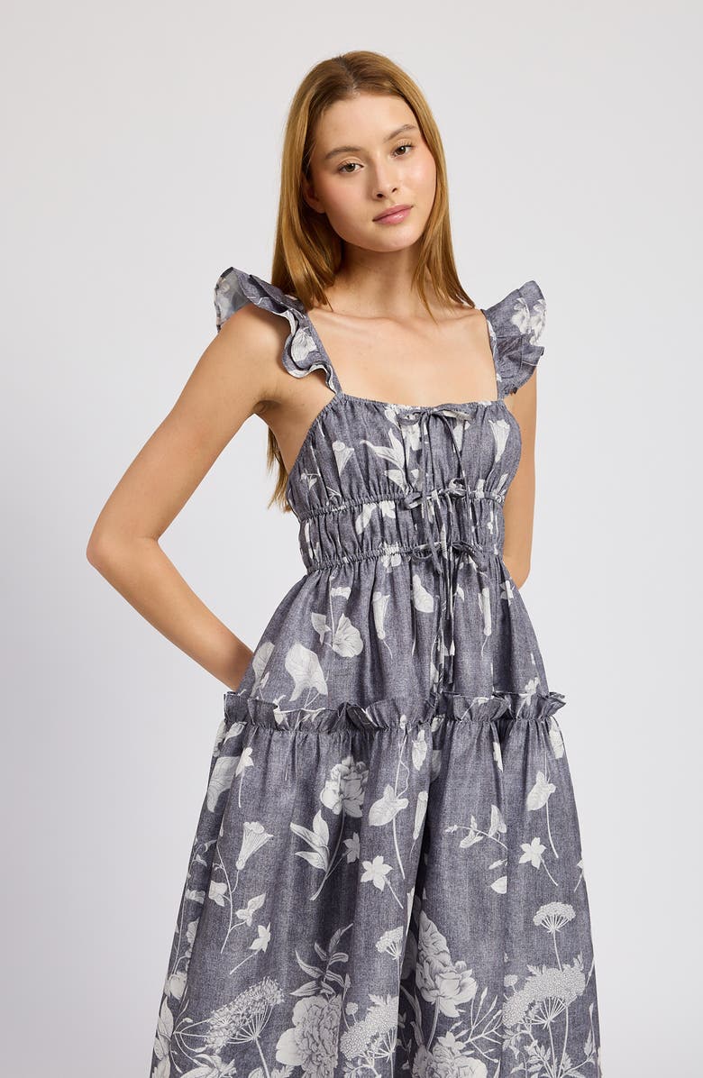 En Saison Sydney Floral Tiered Midi Sundress, Alternate, color, Washed Blue Ivory