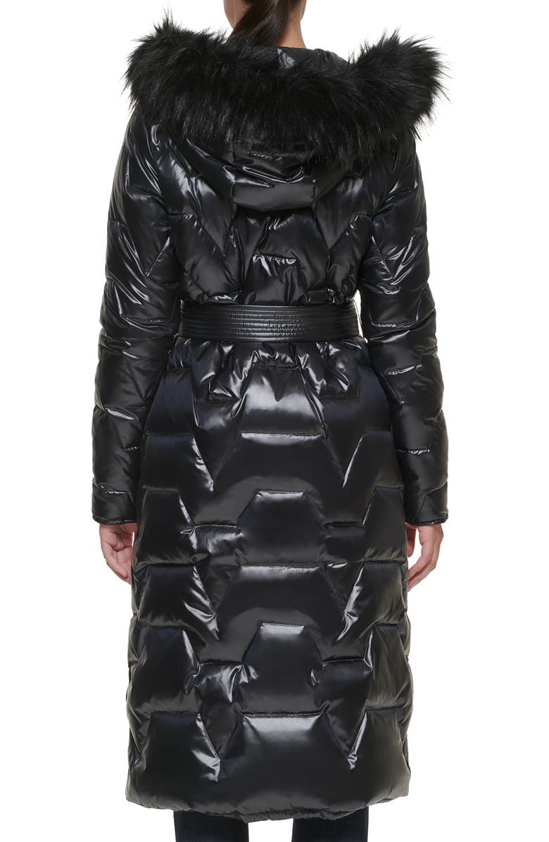 KARL LAGERFELD PARIS Zigzag Faux Fur Trim Water Resistant Coat, Alternate, color,