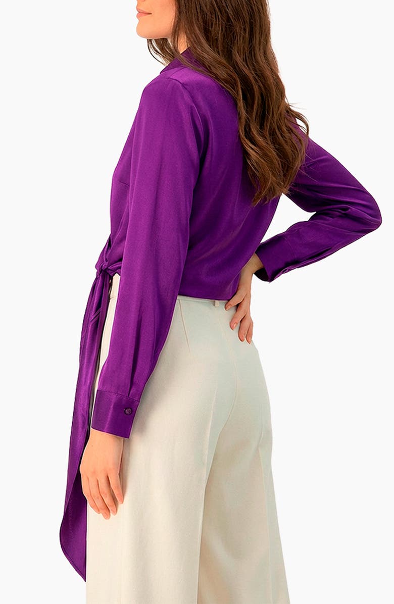 IVONNE Wrap Satin Blouse with Tie Detail, Alternate, color, Purple