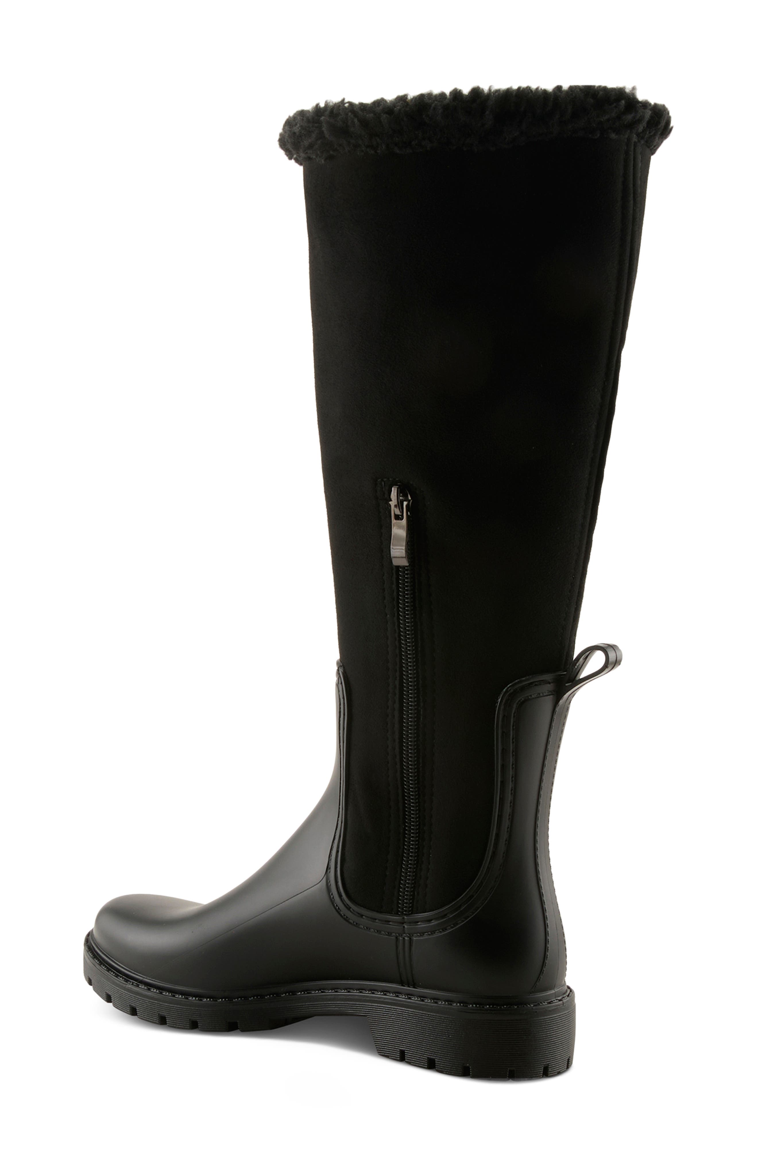 Azola Faux Fur Trim Knee High Boot, Alternate, color, BLACK