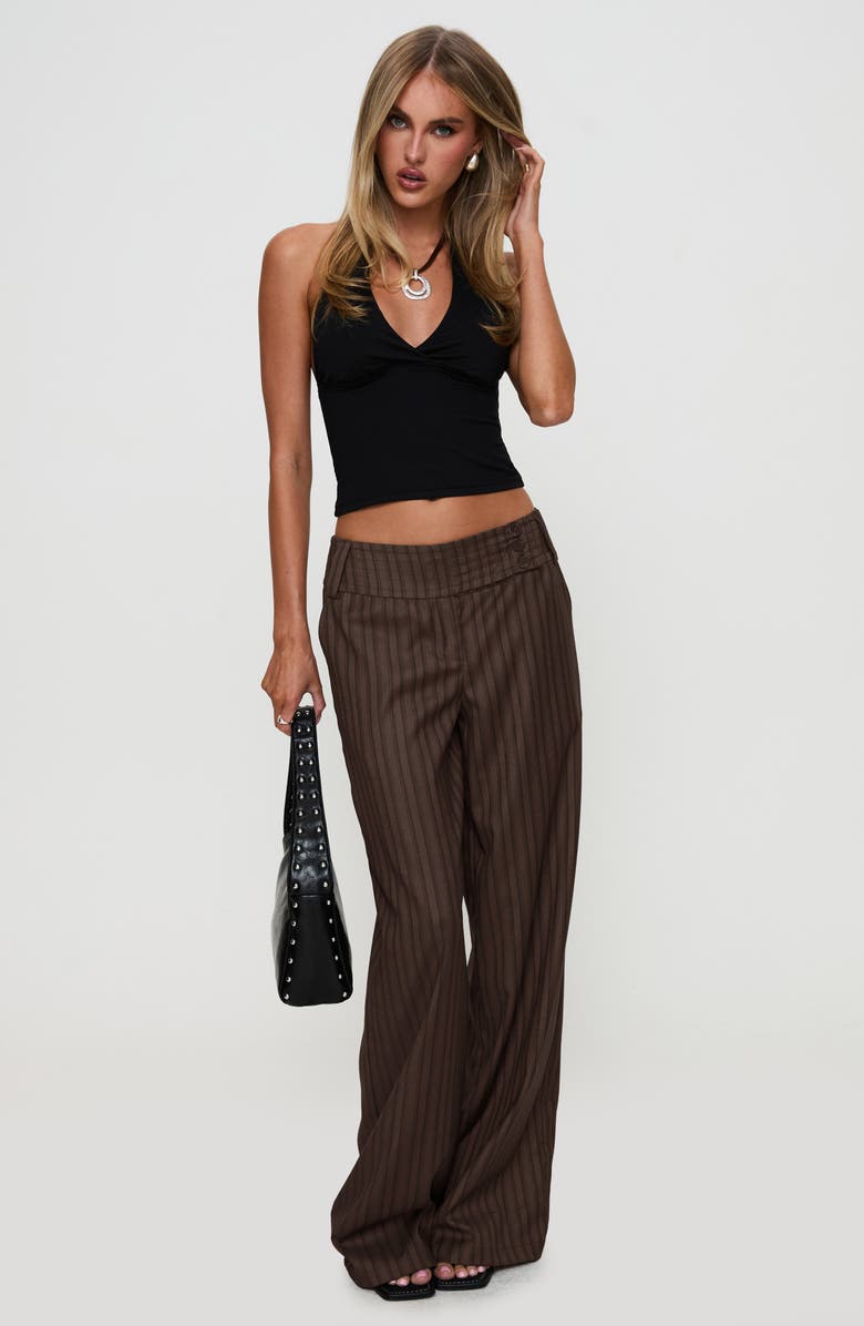 Princess Polly Cedars Stripe Low Rise Wide Leg Pants, Alternate, color, Brown Stripe