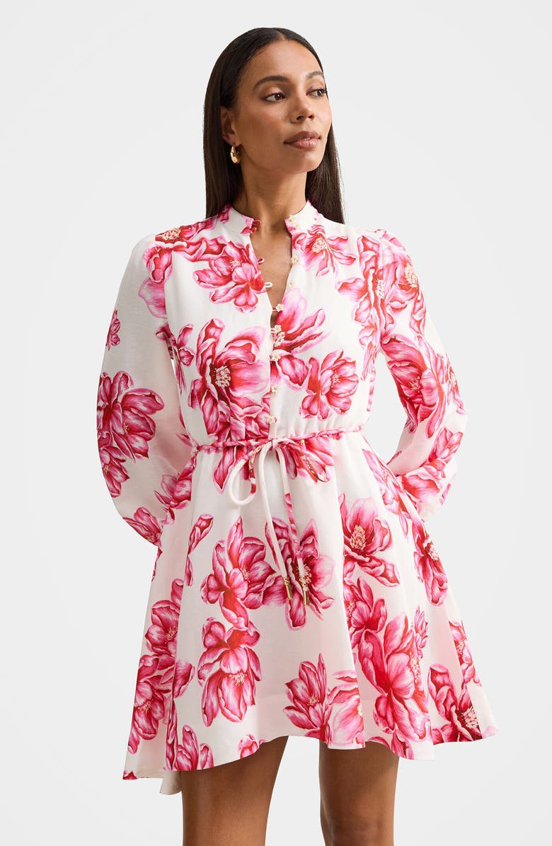 Ever New Annalise Tie Waist Long Sleeve Linen Blend Minidress, Alternate, color, Zila Floral