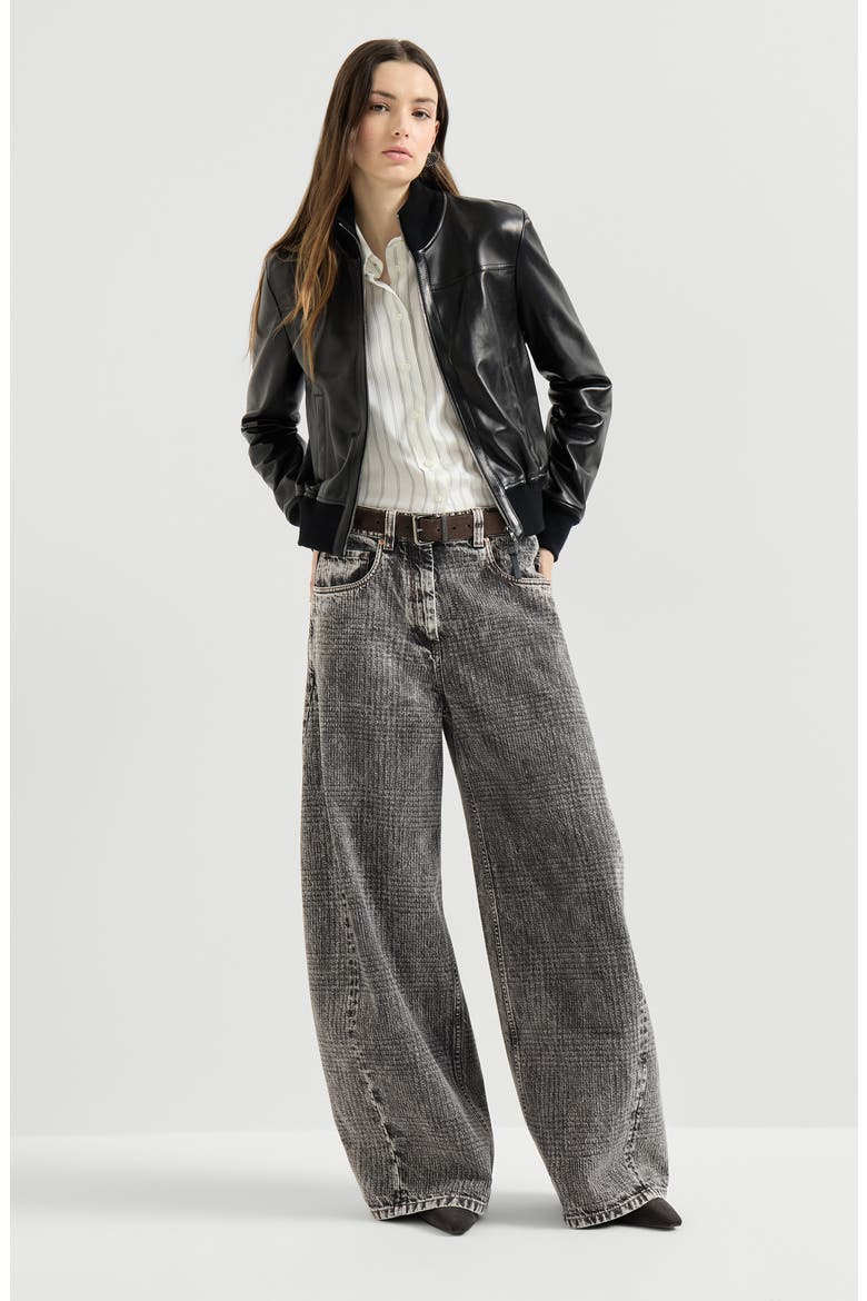 Prince of Wales denim wide trousers with monili, Alternate, color, Dark Grey