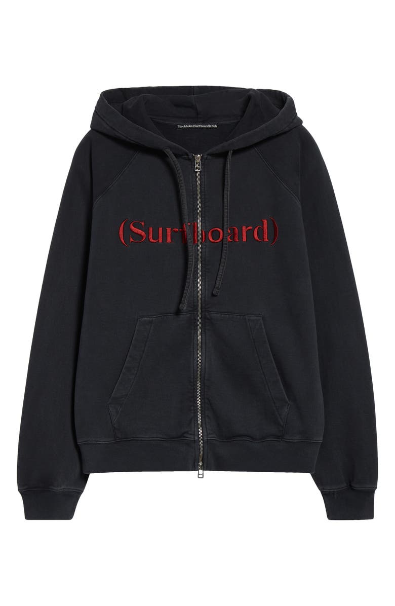 STOCKHOLM SURFBOARD CLUB Ace Embroidered Logo Organic Cotton Zip Hoodie, Alternate, color, Black