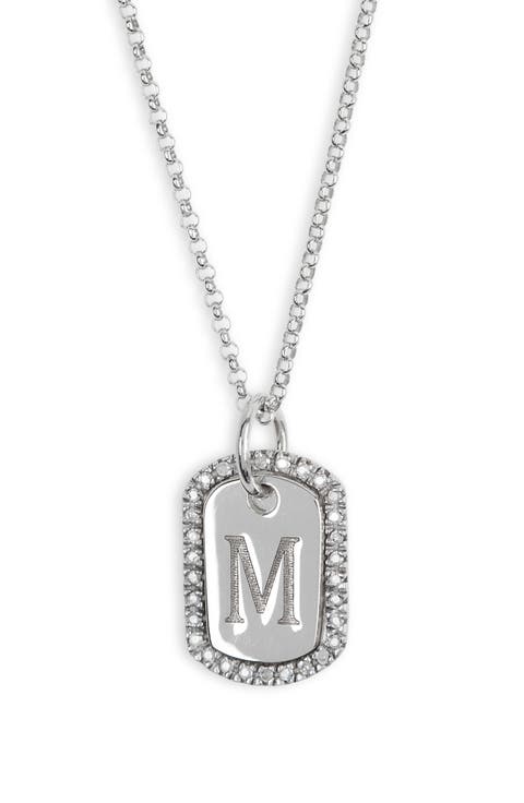 Diamond Initial Dog Tag Pendant Necklace