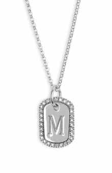 Diamond Initial Dog Tag Pendant Necklace
