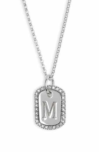 Diamond Initial Dog Tag Pendant Necklace