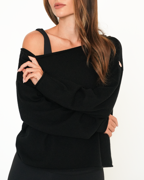 Rebody Active Romy Off Shoulder Cashmere Sweater In Black