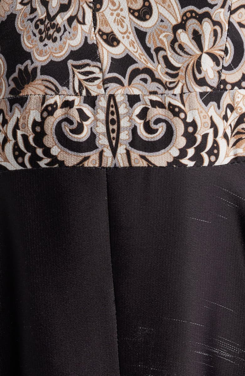 Vince Camuto Placed Scarf Print Handkerchief Hem Cotton Blend Dress, Alternate, color, Black Multi