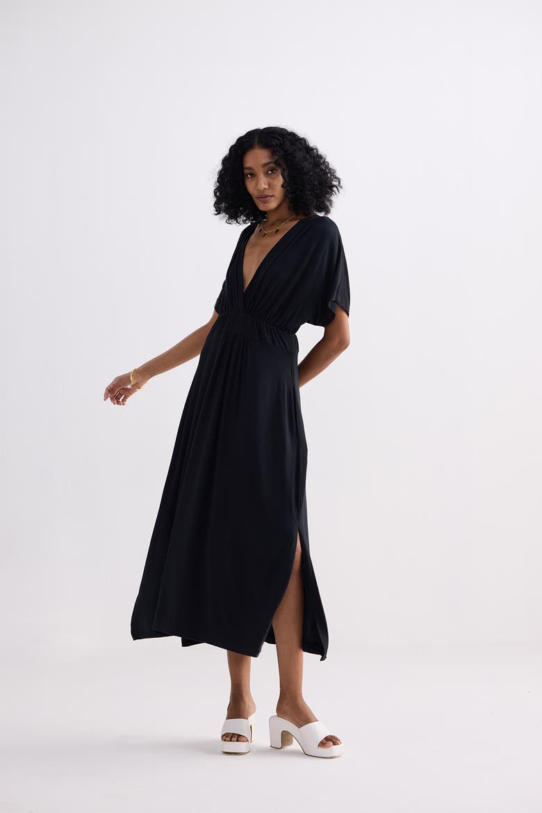 Flowy A-Line Maxi Dress with Side Slits, Alternate, color, Black