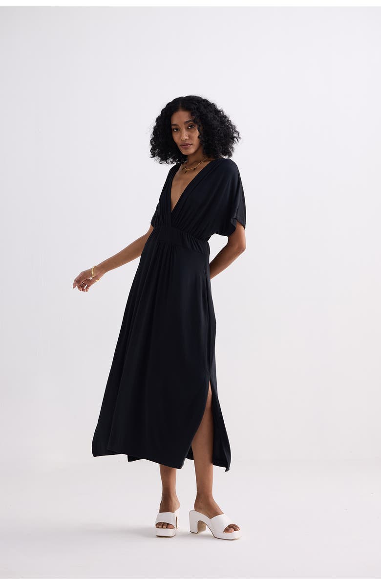 Reistor Flowy A-Line Maxi Dress with Side Slits, Alternate, color, Black