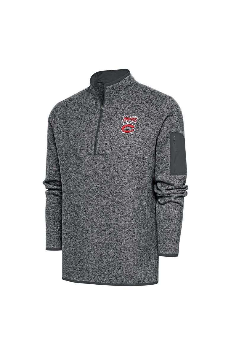 ANTIGUA Men's Antigua  Heather Charcoal Carolina Mudcats Fortune Quarter-Zip Pullover Jacket, Main, color, 