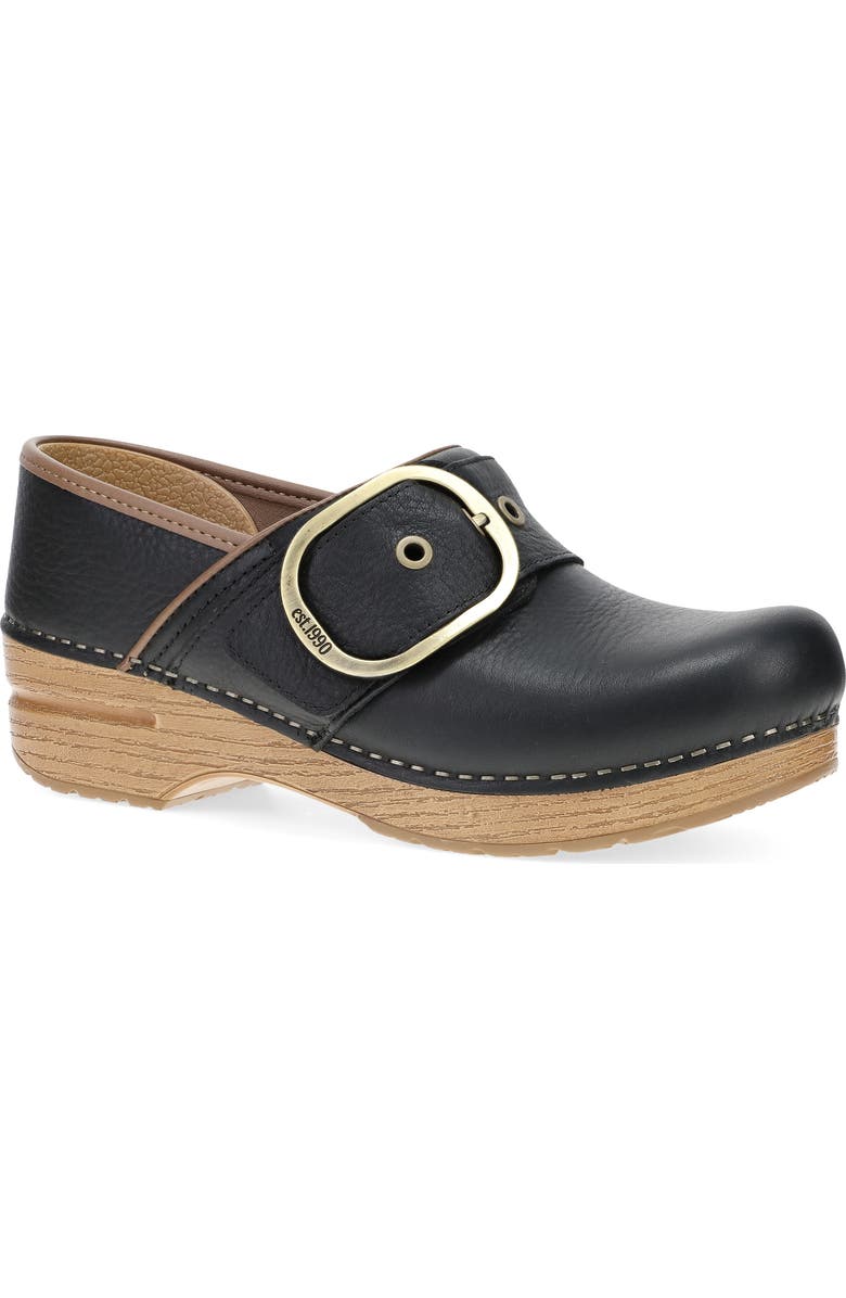 Dansko Pearson Buckle Strap Clog, Main, color, Black Tumbled