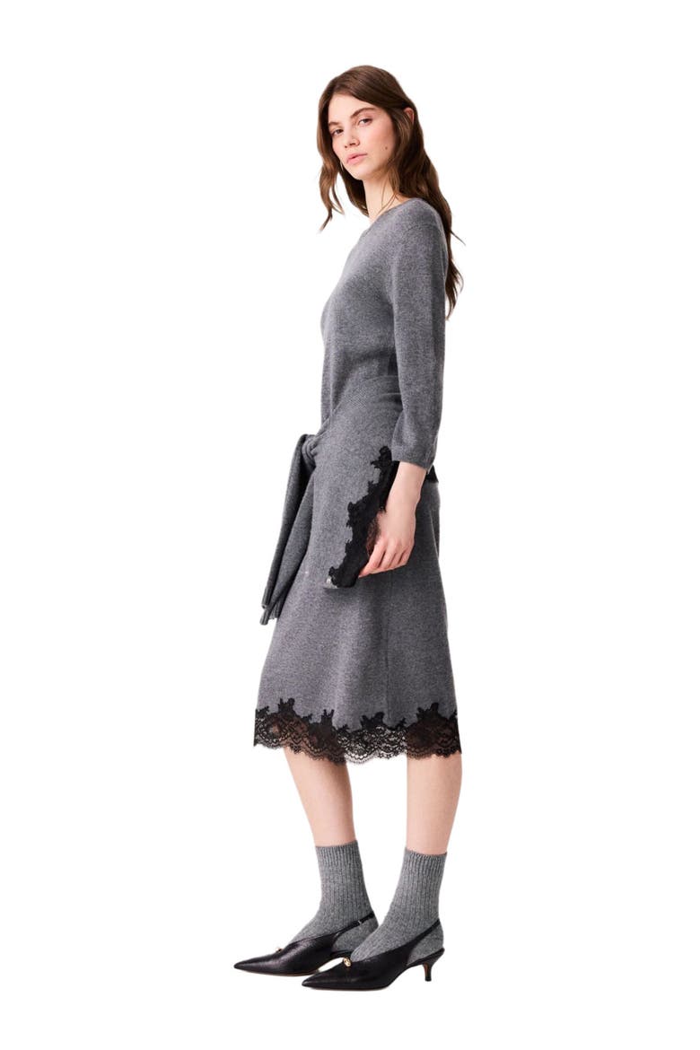 Dress with lace panel, Alternate, color, Grey/black