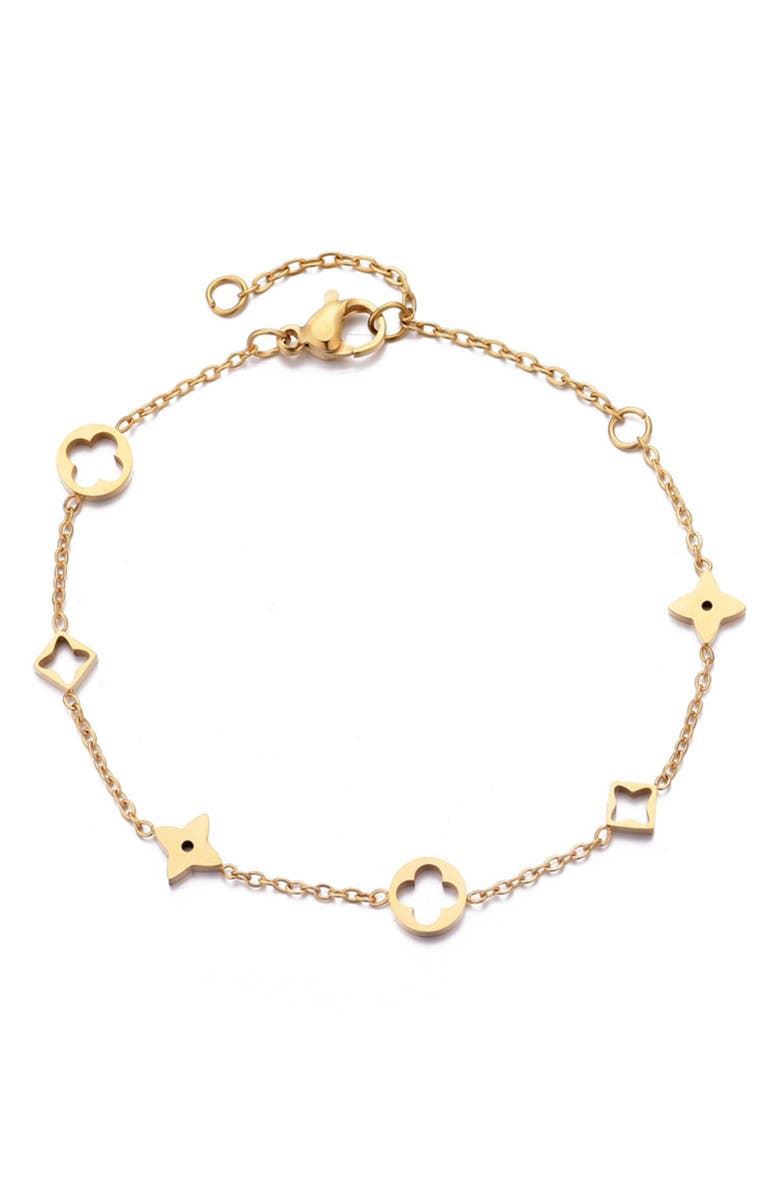 Adornia Clover Charm Station Bracelet, Main, color, Gold