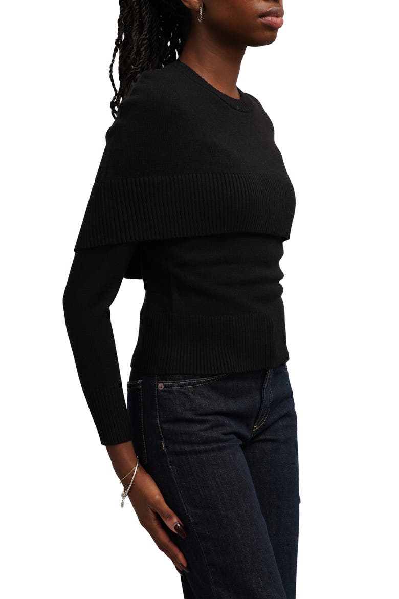 Rib Overlay Sweater, Alternate, color, BLACK