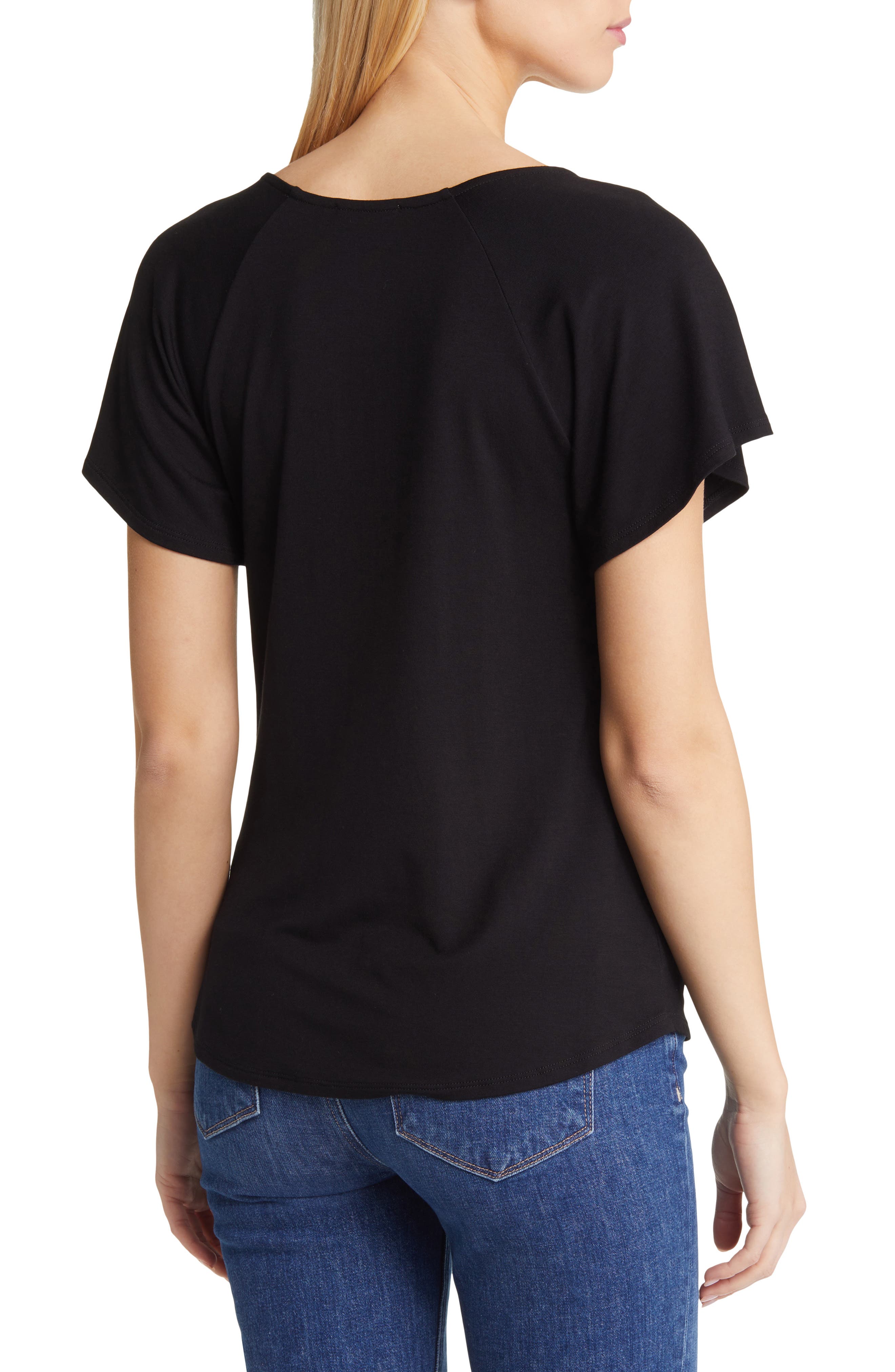 Tie Neck Flutter Sleeve Top - image 2