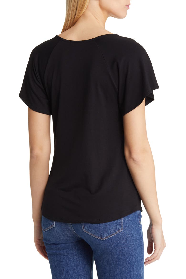 Tie Neck Flutter Sleeve Top, Alternate, color, BLACK