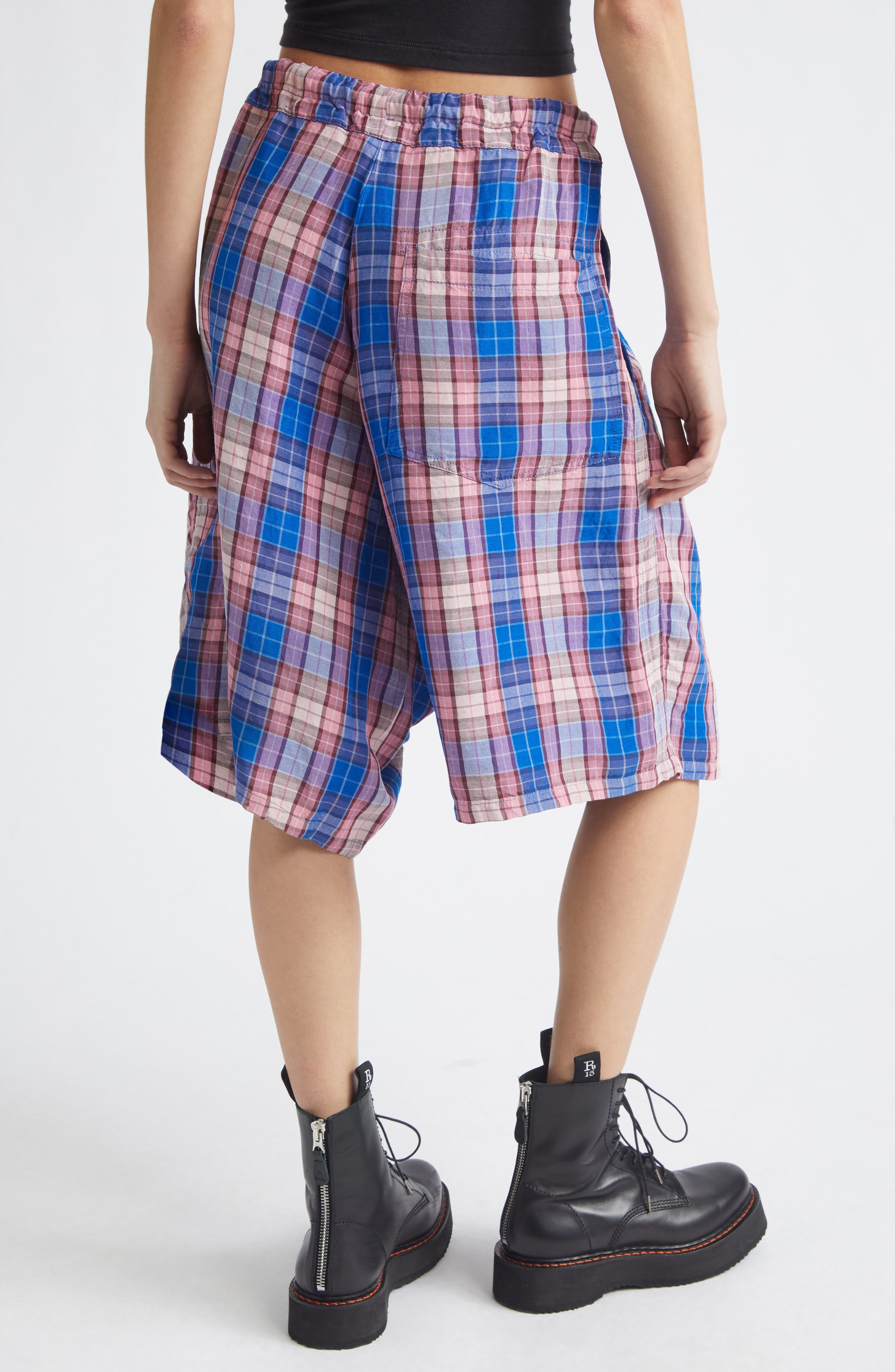 Jumbo Plaid Pleated Drawstring Shorts - image 2