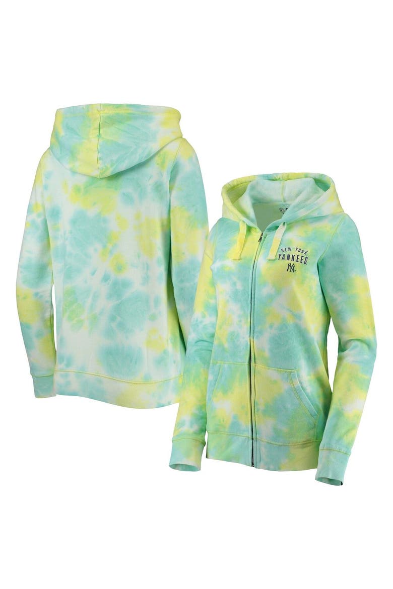 Women's New Era White New York Yankees Tie-Dye Full-Zip Hoodie, Main, color, White