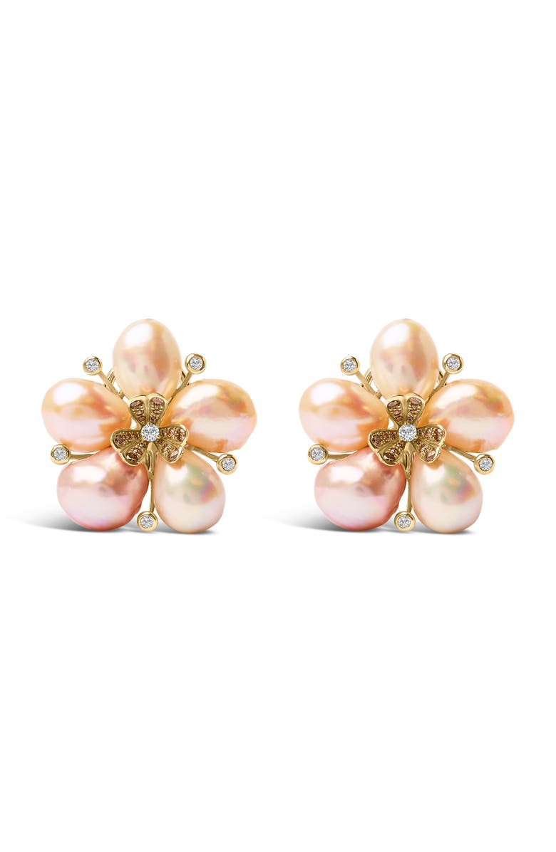 Haus of Brilliance 18K Rose Gold 3/8 Cttw Diamond and Freshwater Pearl Blossom Stud Earrings, Main, color, Pink