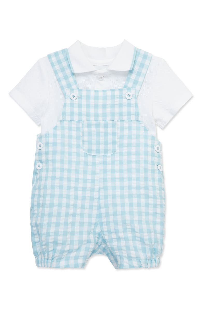 Little Me Polo Top & Gingham Shortalls Set, Alternate, color, 