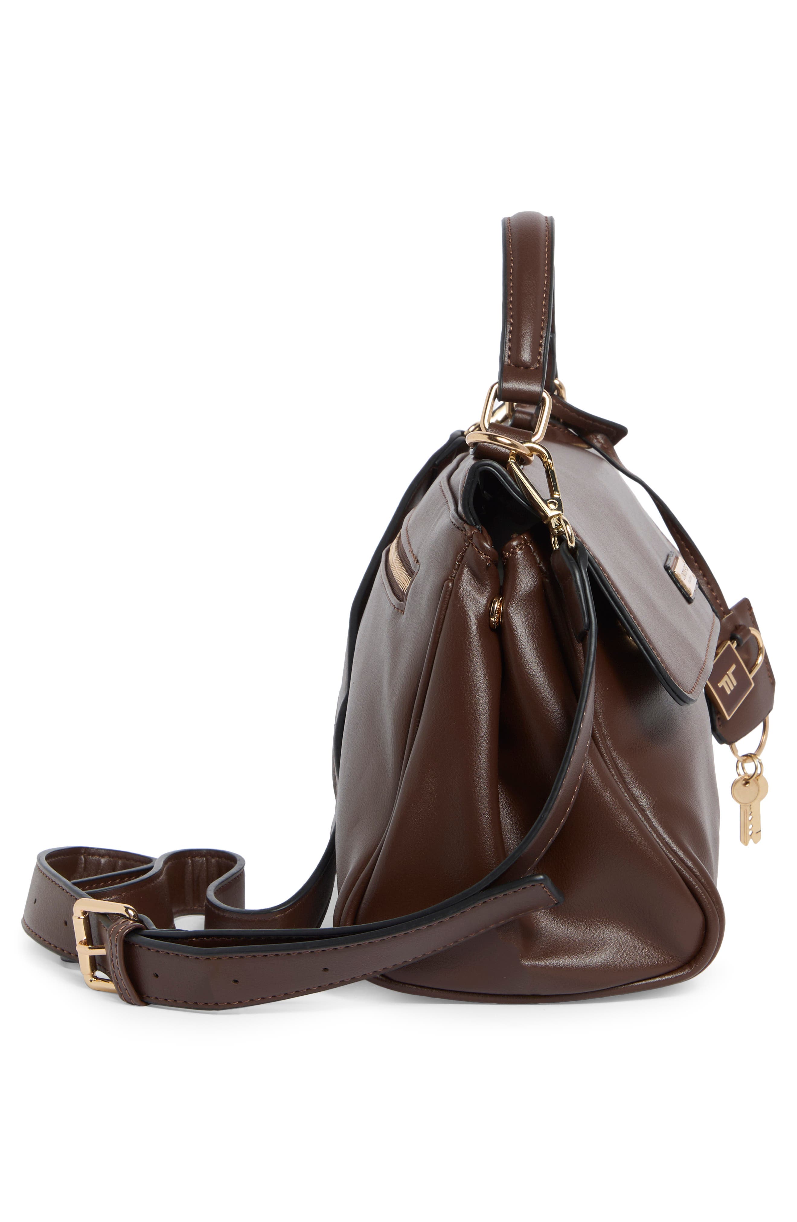 Faux Leather Top Handle Bag, Alternate, color, CHOCOLATE