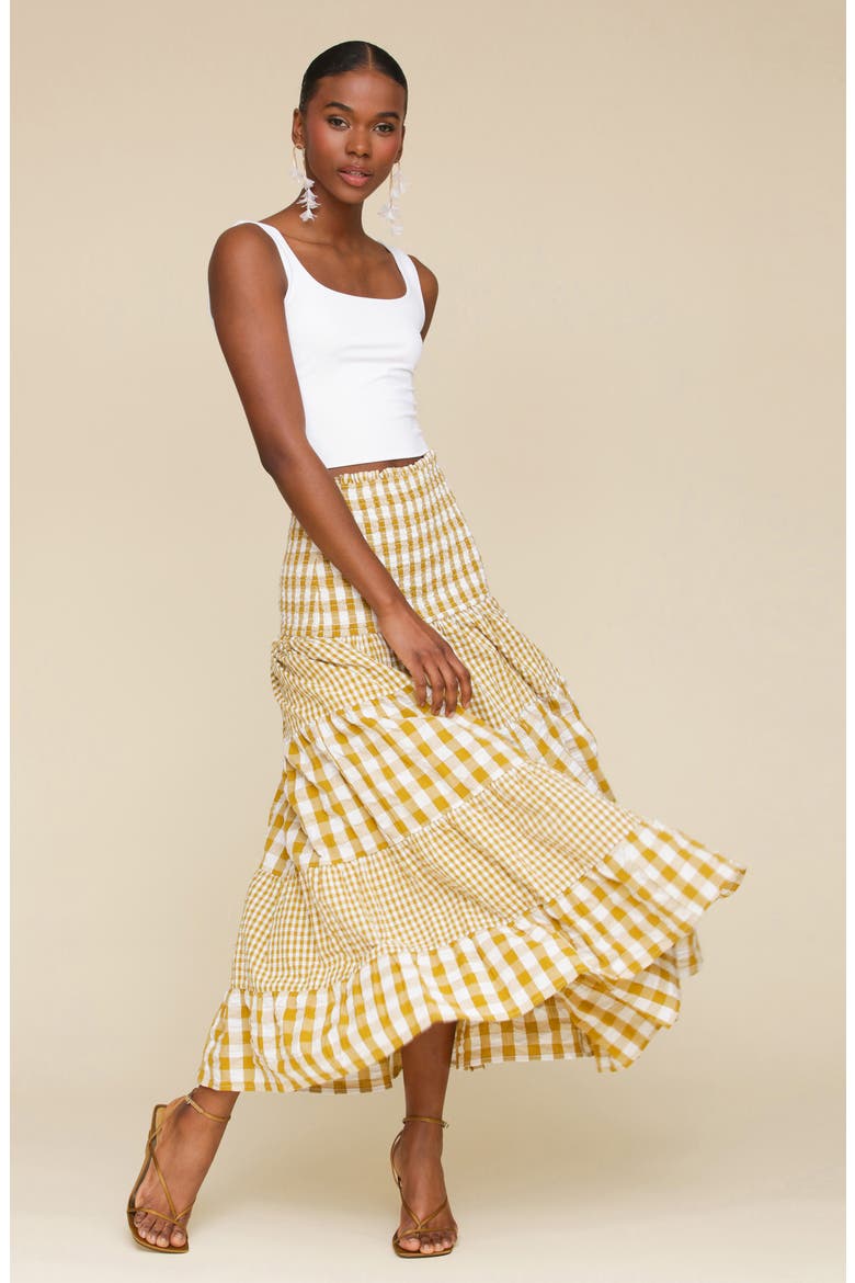 Mixed Print Tiered Cotton Gingham Maxi Skirt, Alternate, color, OLIO GINGHAM