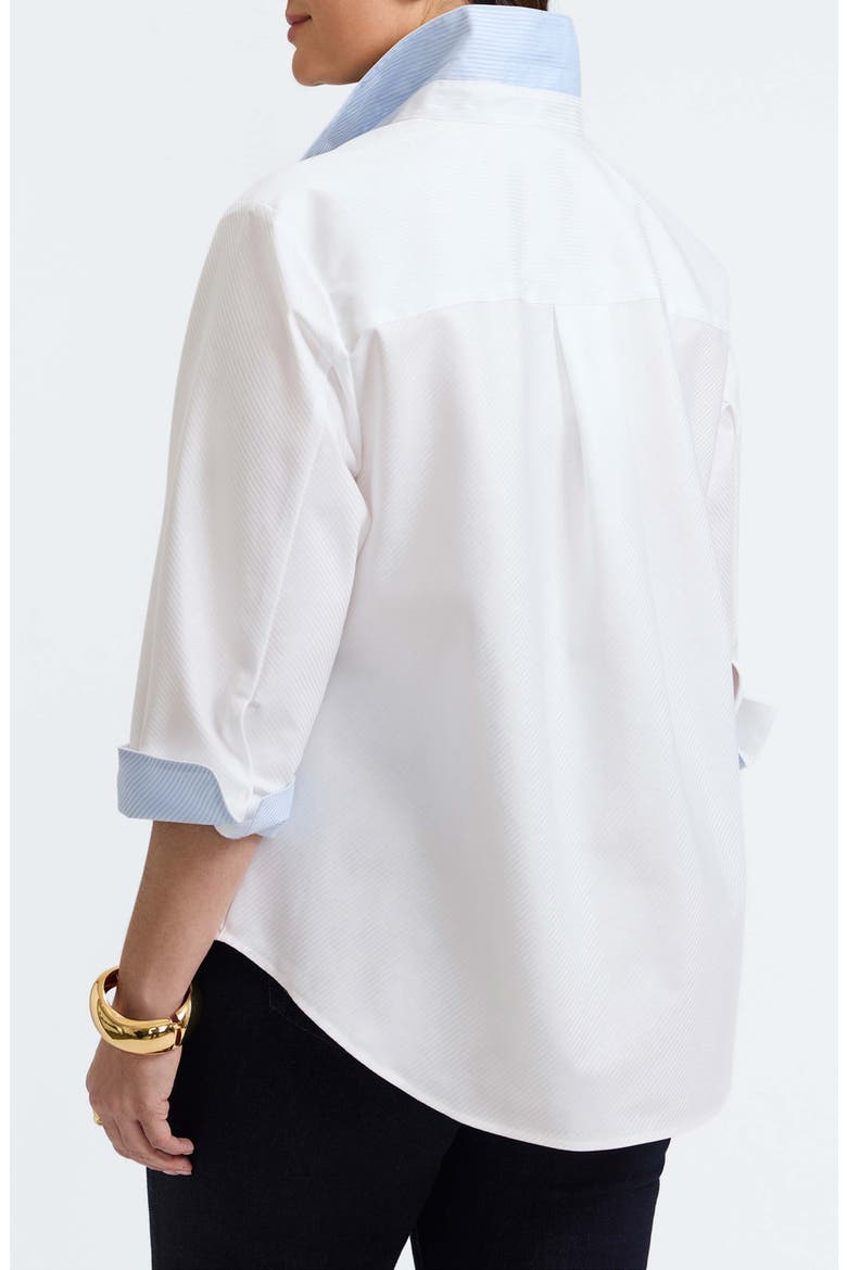 Margie Three-Quarter Sleeve Cotton Button-Up Shirt, Alternate, color, WHITE