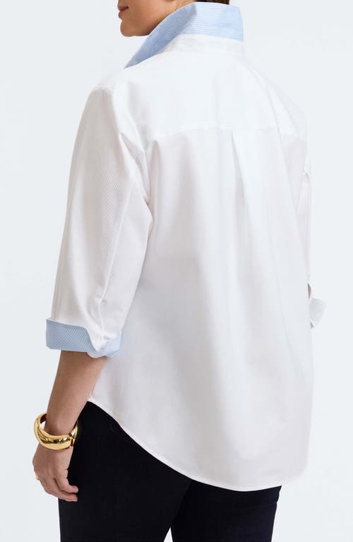 Foxcroft Margie Three-quarter Sleeve Cotton Button-up Shirt In White