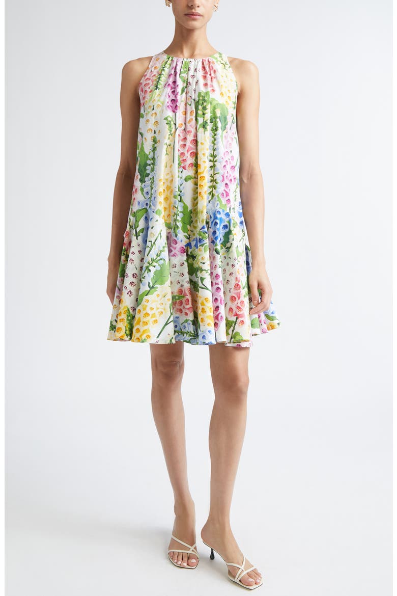 Foxglove Print Sleeveless Stretch Cotton Dress, Main, color, WHITE MULTI