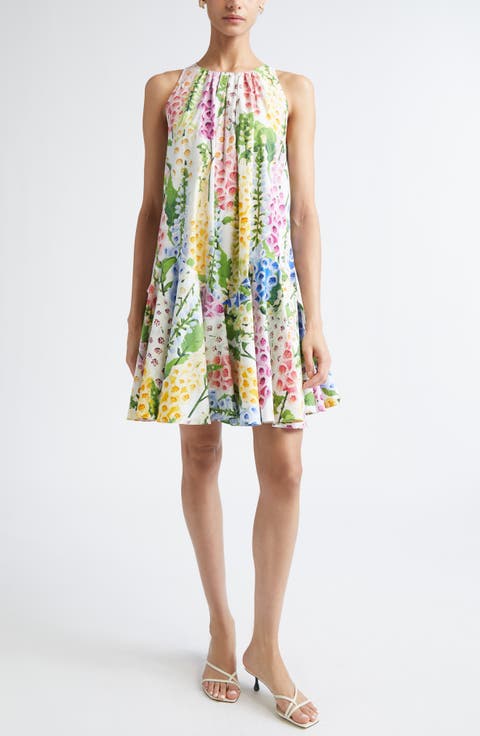 Foxglove Print Sleeveless Stretch Cotton Dress
