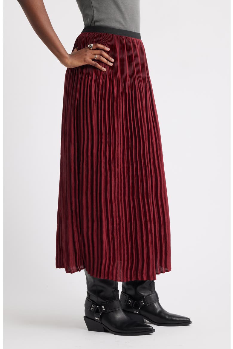 Pleated Satin Midi Skirt, Alternate, color, RED GRAPE