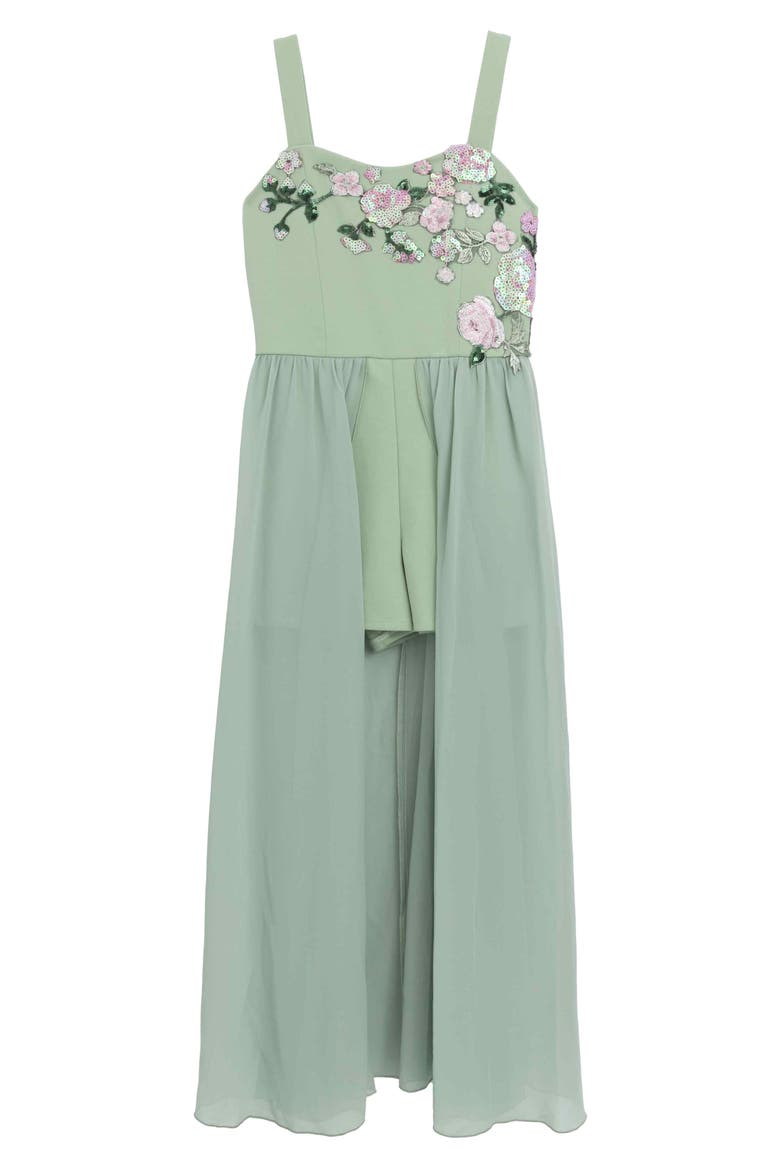 Kids' Floral Appliqué Skirted Romper, Main, color, SAGE