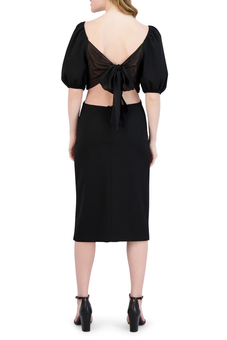 Tie Back Puff Sleeve Dress, Alternate, color, BLACK