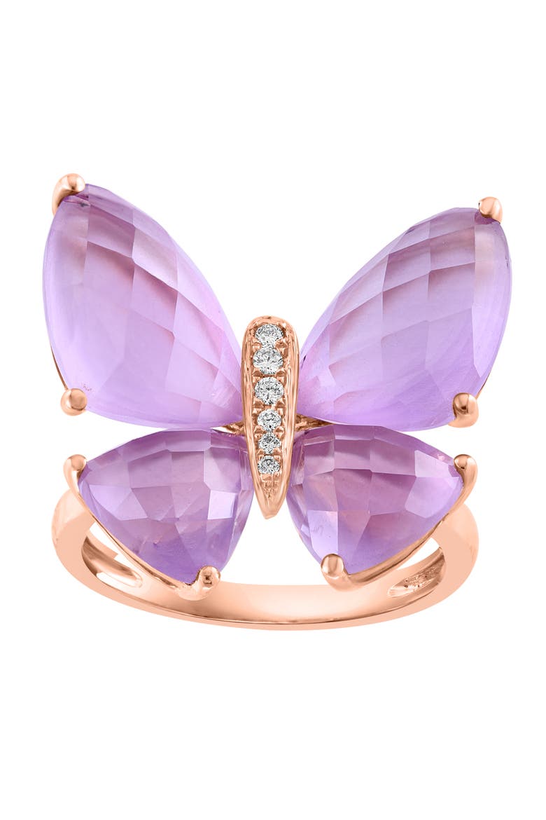 14K Rose Gold Diamond & Pink Amethyst Butterfly Ring, Main, color, 14K Gold