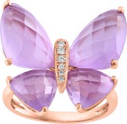 EFFY 14K Rose Gold Diamond & Pink Amethyst Butterfly Ring