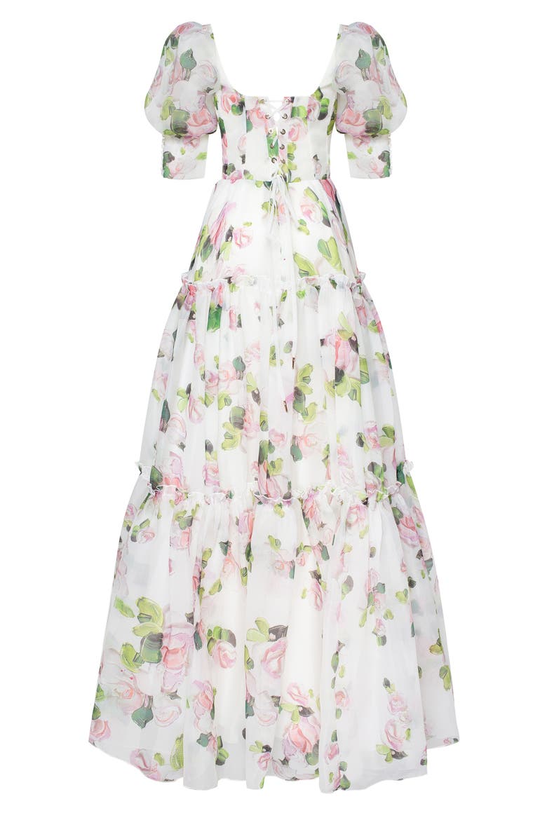 Hydrangea Feminine Voluminous Sheer Sleeves Dress, Alternate, color, Apple Blossom