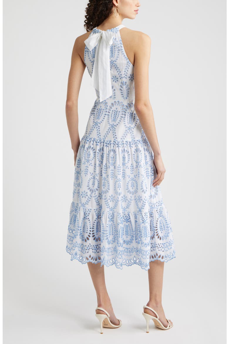 Cotton Eyelet Tiered Dress, Alternate, color, WHITE- BLUE EYELET