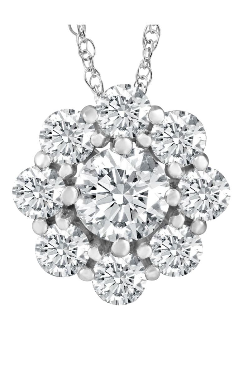 Bliss Diamond VS 3 Ct Diamond & Moissanite Halo Pendant 14k Gold 18" Lab Grown Necklace, Main, color, 