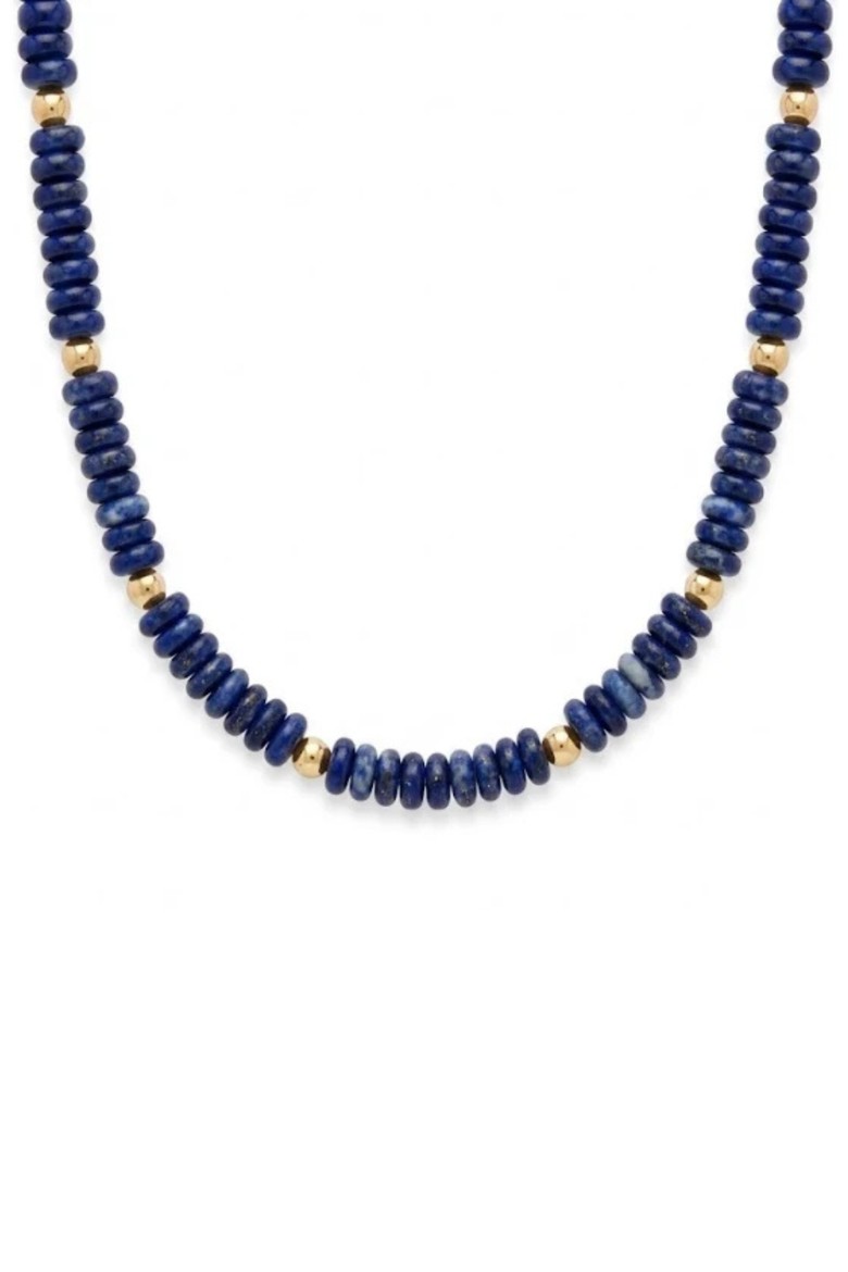 Lapis Lazuli and 14k Gold Filled Beaded Necklace, Main, color, Blue