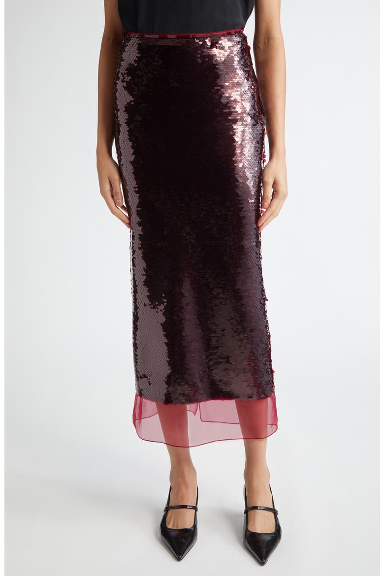 Kazu Sequin Column Midi Skirt, Main, color, BURGUNDY
