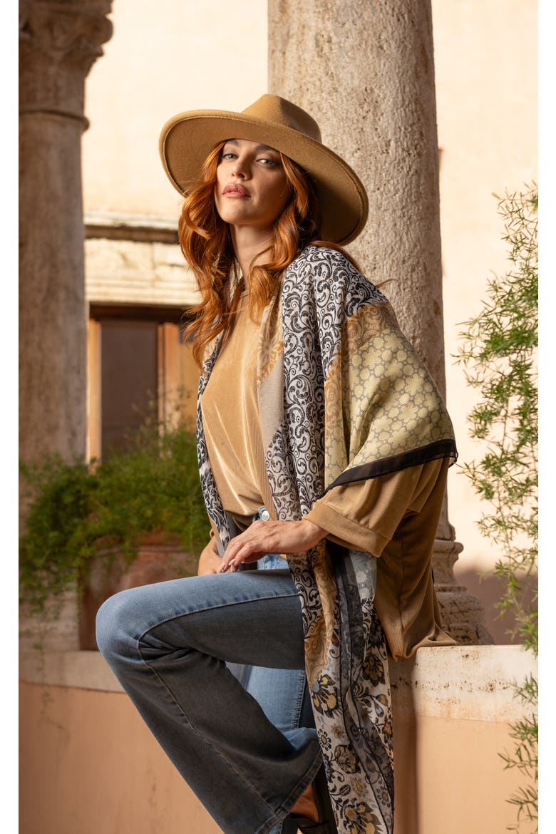 Dafne - Large Silk Scarf for Women, Alternate, color, Beige and Grey