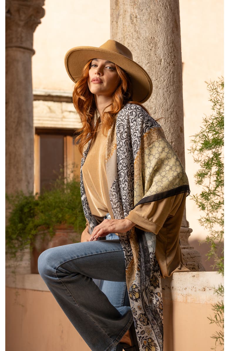 Elizabetta Dafne - Large Silk Scarf for Women, Alternate, color, Beige And Grey