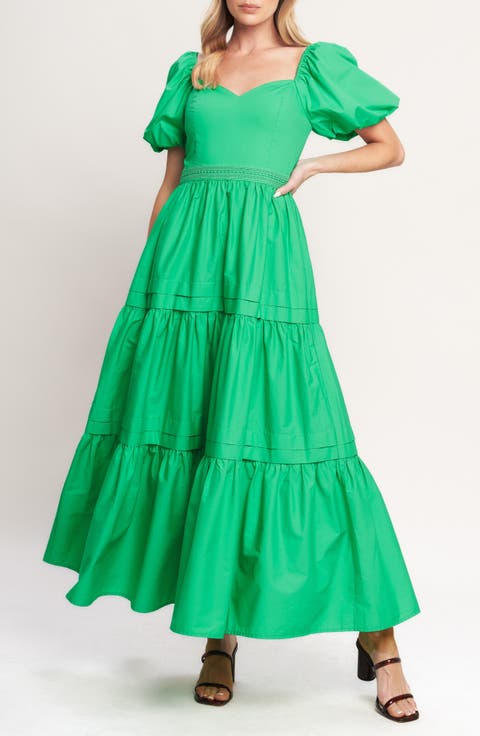 Puff Sleeve Tiered Maxi Dress