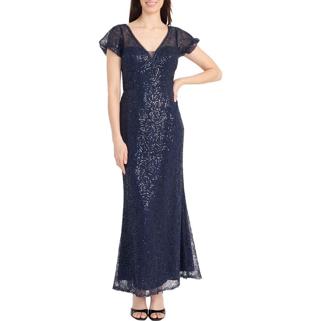 Maggy London Sequin Mermaid Gown In Navy Blazer/eclipse