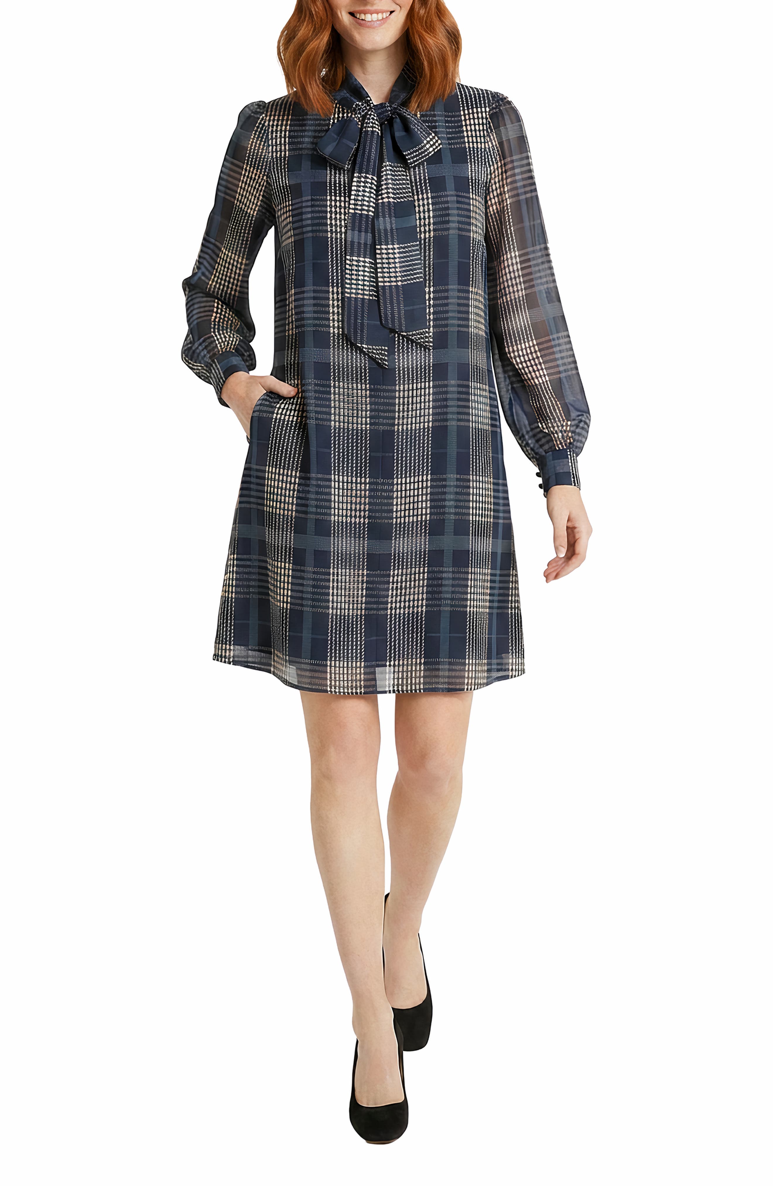 Long Sleeve Sash Tie Trapeze Dress