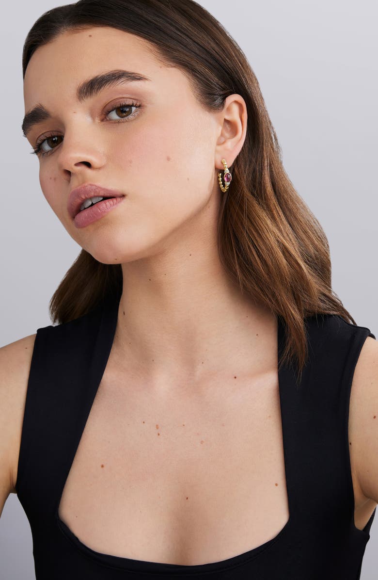 LAGOS Caviar Rhodolite Garnet & Diamond Beaded Hoop Earrings, Alternate, color, Gold