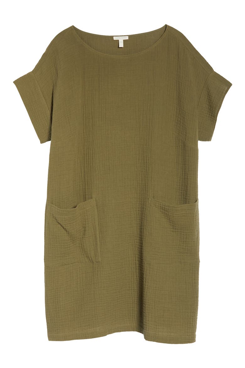 Ballet Neck Organic Cotton Shift Dress, Alternate, color, OLIVE
